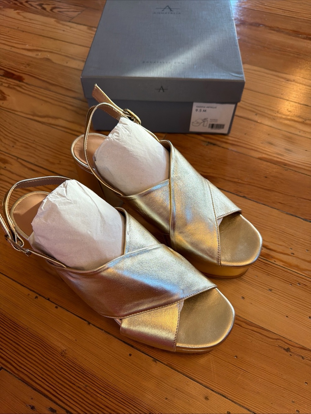 NWD $475 Aquatalia Women’s Nadina Metallic Platform Slingback Sandal Sz 9.5